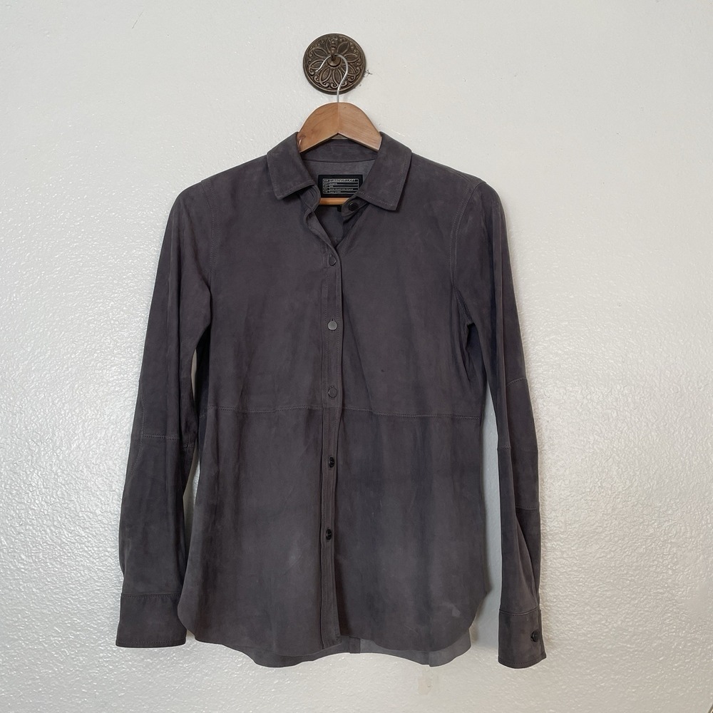 Current/Elliott 'The Clean Perfect' Suede Shirt Size 0 Asphalt Grey Minimalist